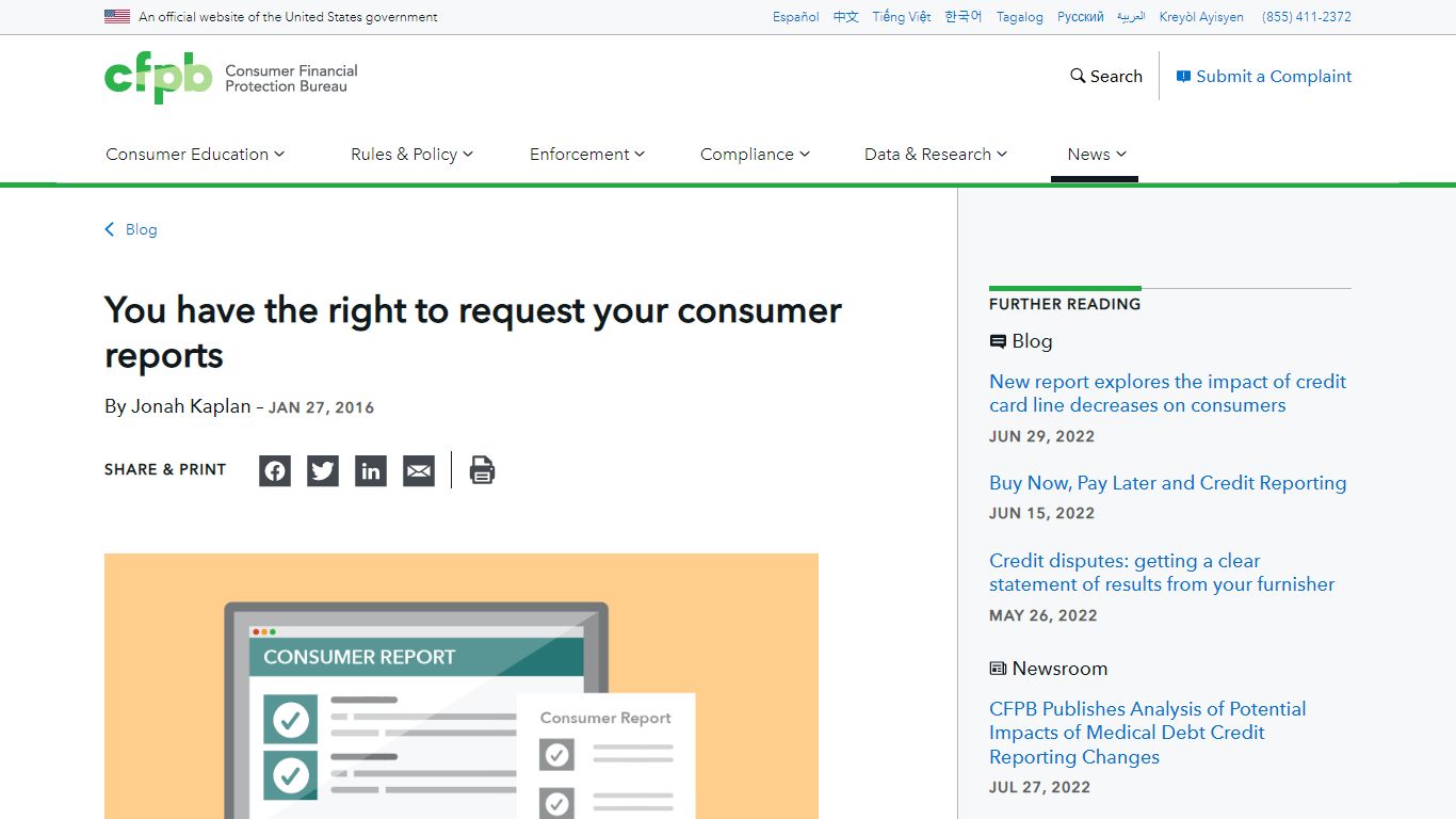 You have the right to request your consumer reports