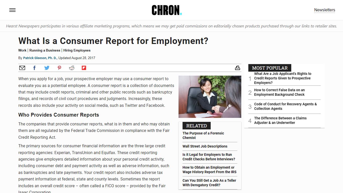 What Is a Consumer Report for Employment? | Work - Chron.com